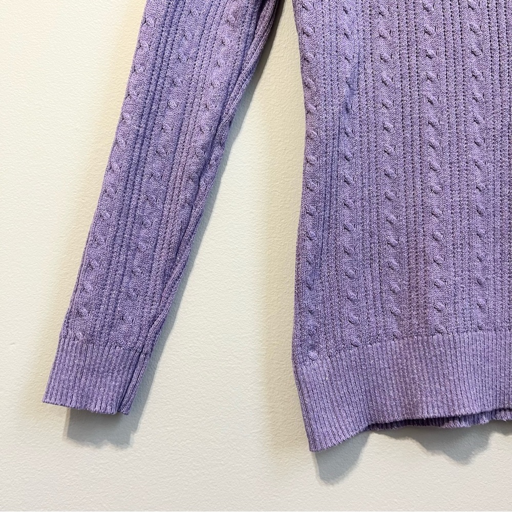 Basic Editions Light Purple V Neck Cable Knit Rib… - image 6
